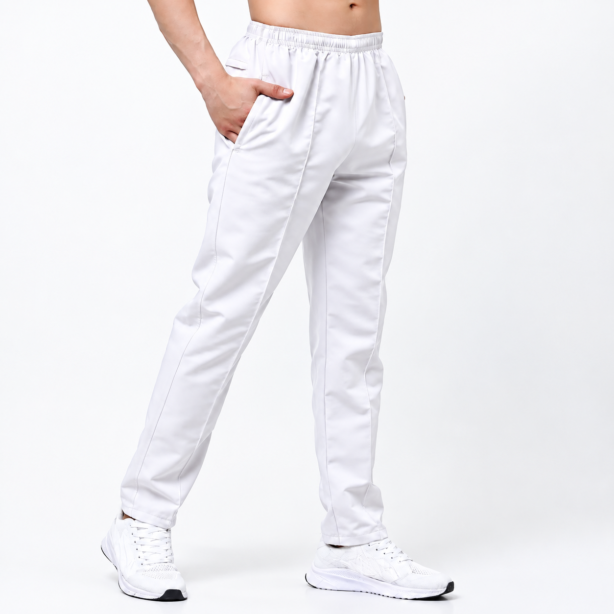 White Athletic Track Pants in Studio Pose
